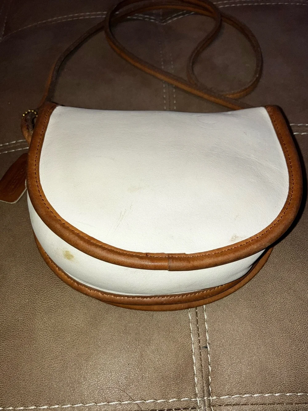 Coach Spectator Beige and Tan Leather Crossbody Saddle Bag